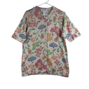 Vintage Gabriella T Floral Button Up Cardigan Women's Small Granny Cottage Italy
